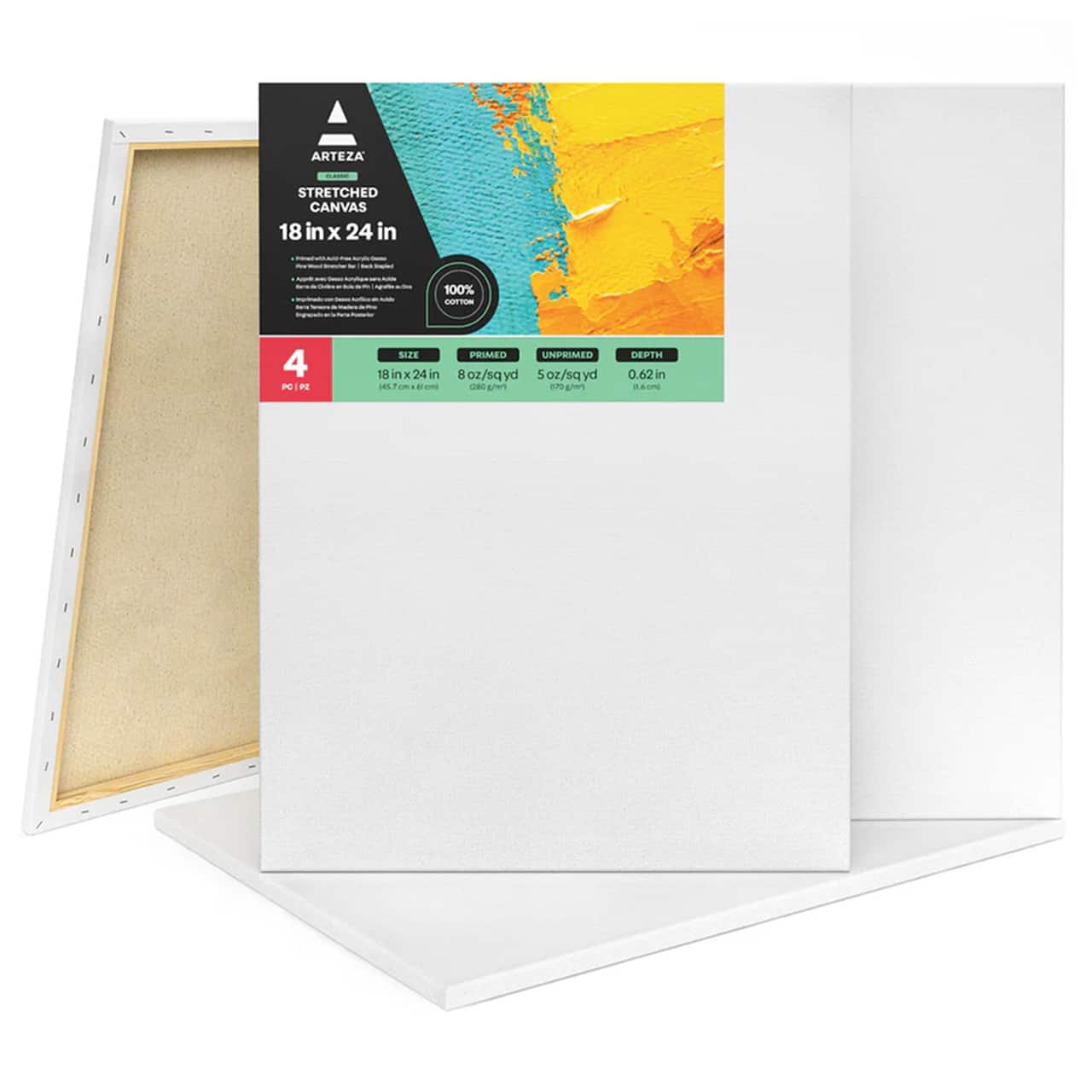 Arteza® 18" x 24" White Classic Stretched Canvases, 4ct.